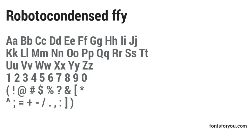 A fonte Robotocondensed ffy – alfabeto, números, caracteres especiais