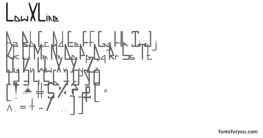 Czcionka LowXLine – alfabet, cyfry, specjalne znaki