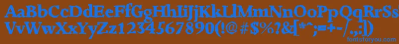 Saiba mais sobre a fonte JessicarandomXboldRegular Fonte JessicarandomXboldRegular – fontes azuis em um fundo marrom