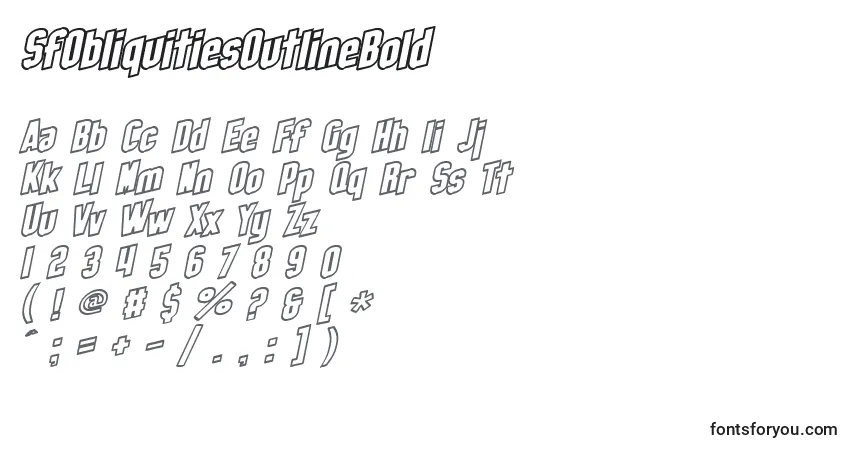 A fonte SfObliquitiesOutlineBold – alfabeto, números, caracteres especiais