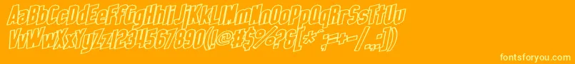 SfObliquitiesOutlineBold-Schriftart – Gelbe Schriften auf orangefarbenem Hintergrund