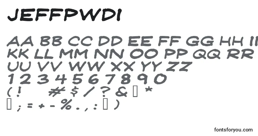 Schriftart Jeffpwdi – Alphabet, Zahlen, spezielle Symbole