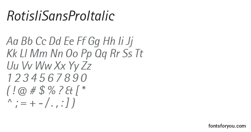 Шрифт RotisIiSansProItalic – алфавит, цифры, специальные символы
