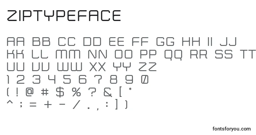 Schriftart ZipTypeface – Alphabet, Zahlen, spezielle Symbole