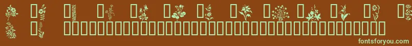 フォントWildflowers1 – 緑色の文字が茶色の背景にあります。