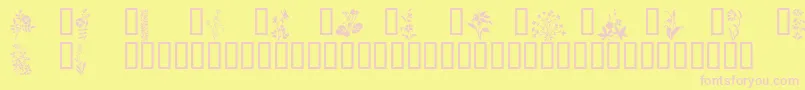 Wildflowers1-fontti – vaaleanpunaiset fontit keltaisella taustalla