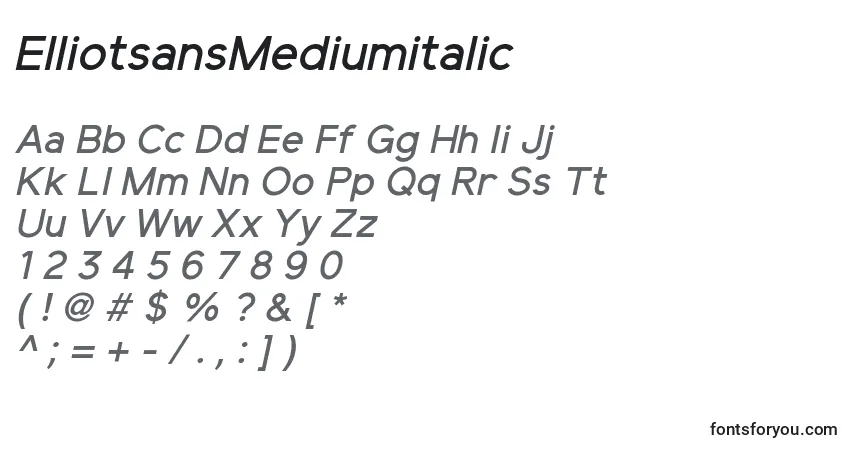 Czcionka ElliotsansMediumitalic – alfabet, cyfry, specjalne znaki