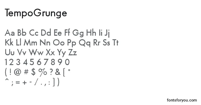 Czcionka TempoGrunge – alfabet, cyfry, specjalne znaki
