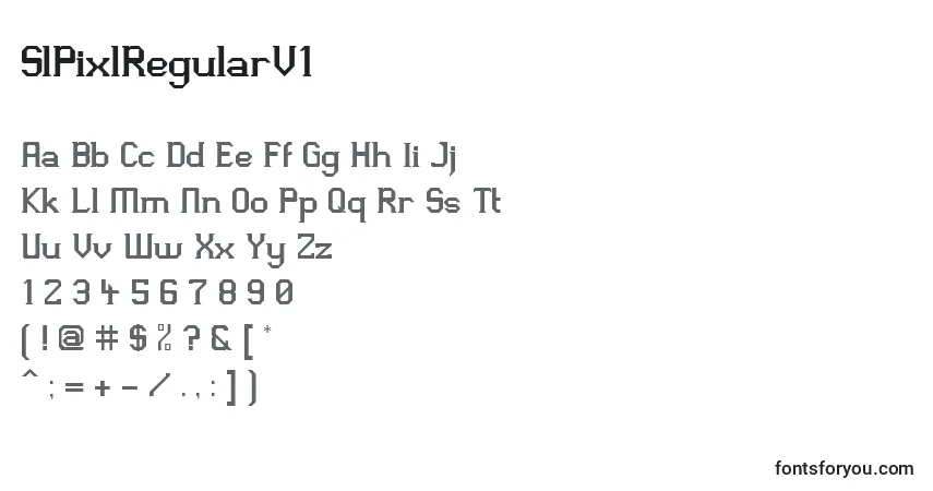Czcionka SlPixlRegularV1 – alfabet, cyfry, specjalne znaki