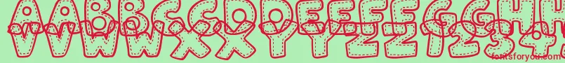 PatchworkStitchlings Font – Red Fonts on Green Background