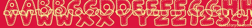 PatchworkStitchlings Font – Yellow Fonts on Red Background