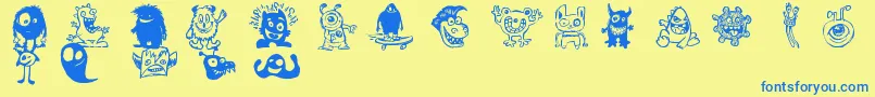 Weitere Informationen zur HappyMonsters-Schriftart HappyMonsters-Schriftart – Blaue Schriften auf gelbem Hintergrund