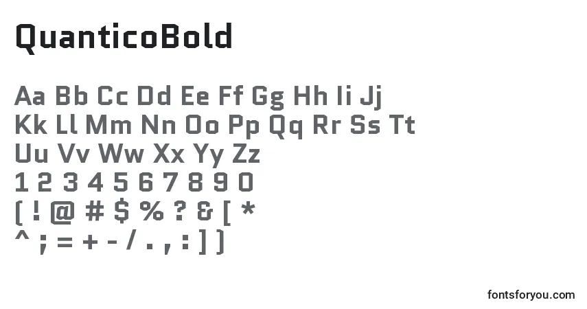 Czcionka QuanticoBold – alfabet, cyfry, specjalne znaki