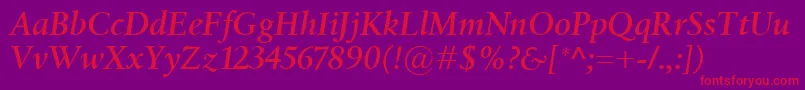 BirkaSemiboldItalic-Schriftart – Rote Schriften auf violettem Hintergrund