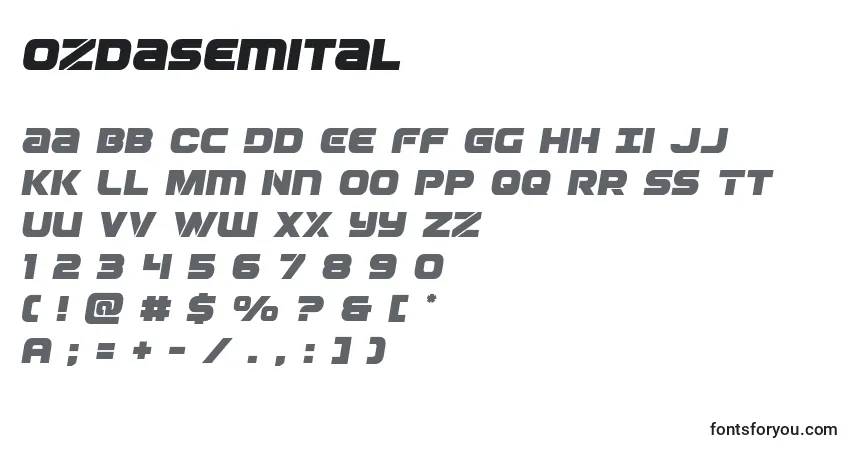 Czcionka Ozdasemital – alfabet, cyfry, specjalne znaki
