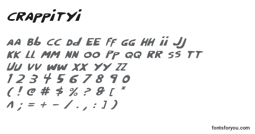 Czcionka Crappityi – alfabet, cyfry, specjalne znaki