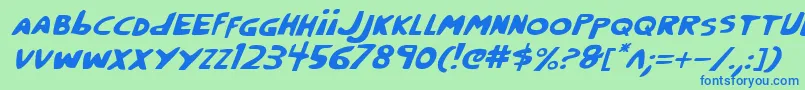 フォントCrappityi – 青い文字は緑の背景です。