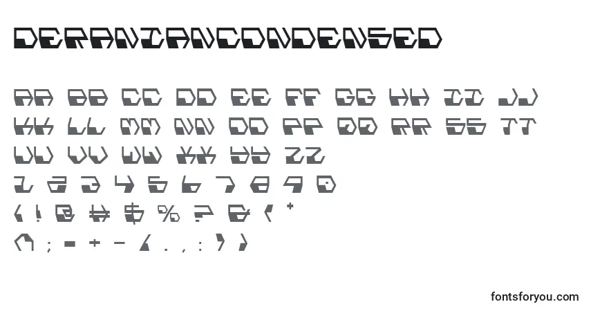 Czcionka DeranianCondensed – alfabet, cyfry, specjalne znaki