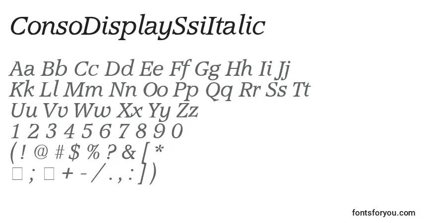 Шрифт ConsoDisplaySsiItalic – алфавит, цифры, специальные символы