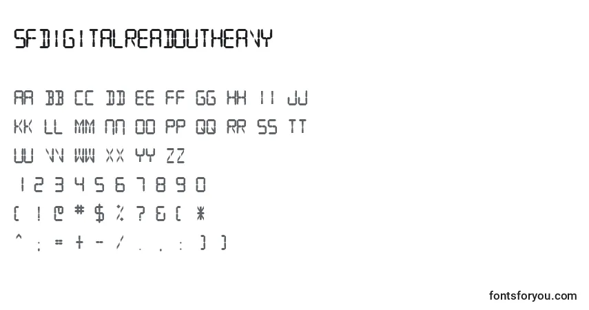A fonte SfDigitalReadoutHeavy – alfabeto, números, caracteres especiais