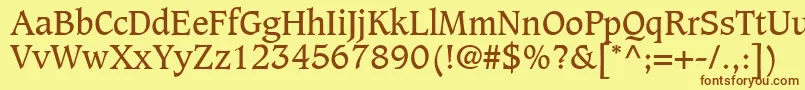 フォントGrammateusSsi – 茶色の文字が黄色の背景にあります。