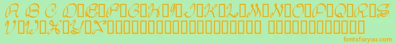 フォントDaisy – オレンジの文字が緑の背景にあります。