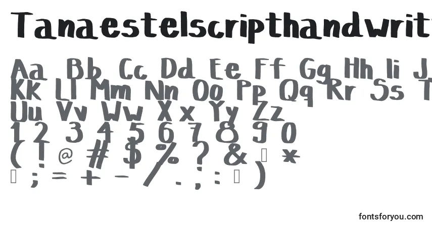 A fonte TanaestelscripthandwrittenRegular (19923) – alfabeto, números, caracteres especiais