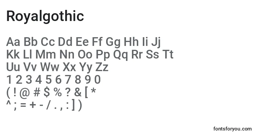 A fonte Royalgothic – alfabeto, números, caracteres especiais