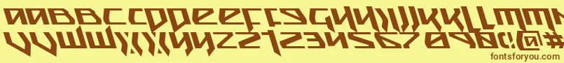 フォントSnubfighterLeftalic – 茶色の文字が黄色の背景にあります。