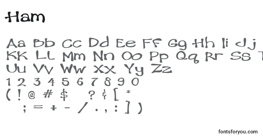 Schriftart Ham – Alphabet, Zahlen, spezielle Symbole