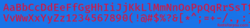 FiramonoMedium-Schriftart – Rote Schriften auf blauem Hintergrund