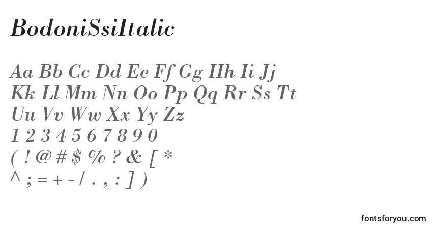 Шрифт BodoniSsiItalic – алфавит, цифры, специальные символы