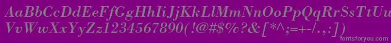 Weitere Informationen zur BodoniSsiItalic-Schriftart BodoniSsiItalic-Schriftart – Graue Schriften auf violettem Hintergrund