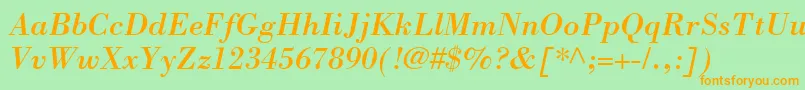 フォントBodoniSsiItalic – オレンジの文字が緑の背景にあります。