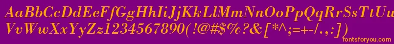 BodoniSsiItalic-Schriftart – Orangefarbene Schriften auf violettem Hintergrund