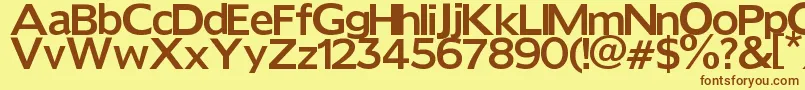 フォントReforma – 茶色の文字が黄色の背景にあります。