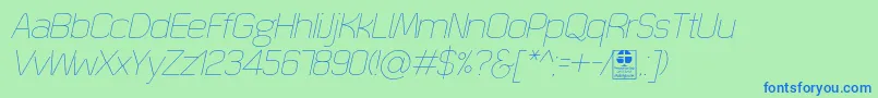 Czcionka QuizmaThinItalicDemo – niebieskie czcionki na zielonym tle