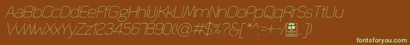 QuizmaThinItalicDemo-fontti – vihreät fontit ruskealla taustalla