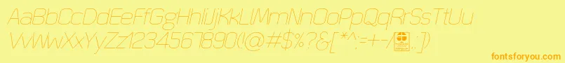 QuizmaThinItalicDemo-Schriftart – Orangefarbene Schriften auf gelbem Hintergrund