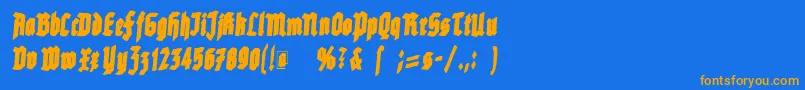 フォントRottenscript – オレンジ色の文字が青い背景にあります。