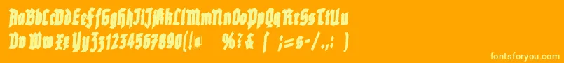 Rottenscript-Schriftart – Gelbe Schriften auf orangefarbenem Hintergrund