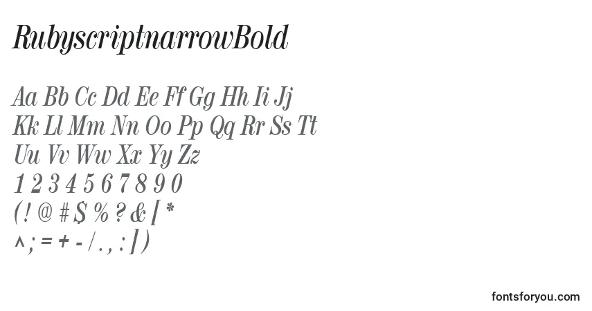 RubyscriptnarrowBold-fontti – aakkoset, numerot, erikoismerkit