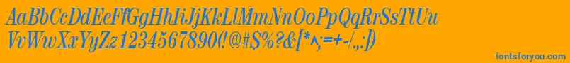 RubyscriptnarrowBold-Schriftart – Blaue Schriften auf orangefarbenem Hintergrund