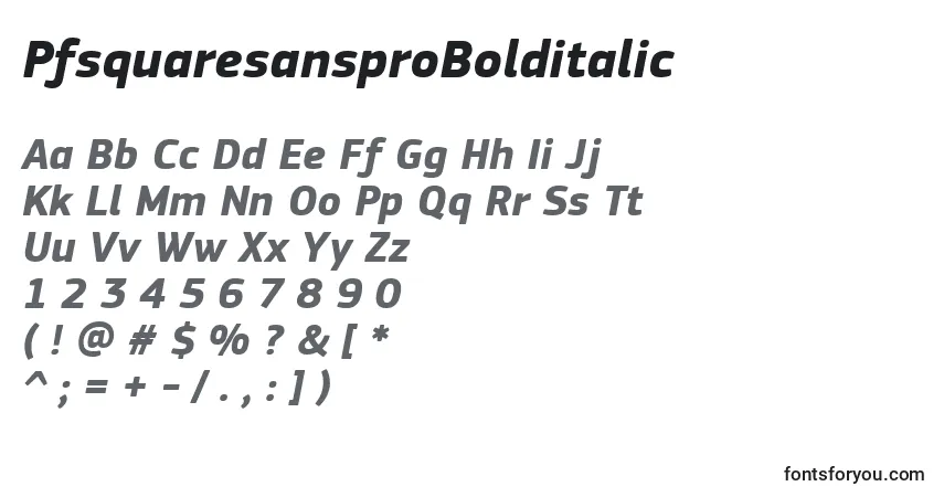 Шрифт PfsquaresansproBolditalic – алфавит, цифры, специальные символы