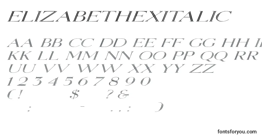 A fonte ElizabethexItalic – alfabeto, números, caracteres especiais