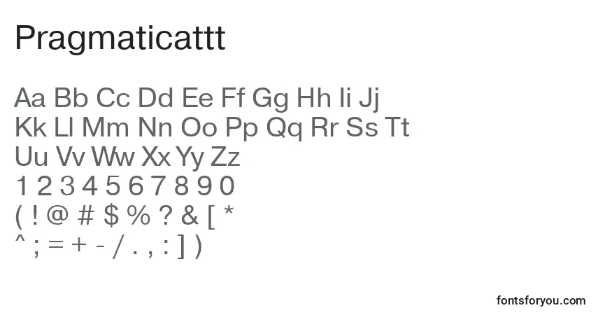 A fonte Pragmaticattt – alfabeto, números, caracteres especiais