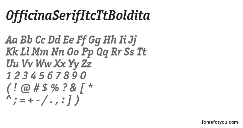 Шрифт OfficinaSerifItcTtBoldita – алфавит, цифры, специальные символы