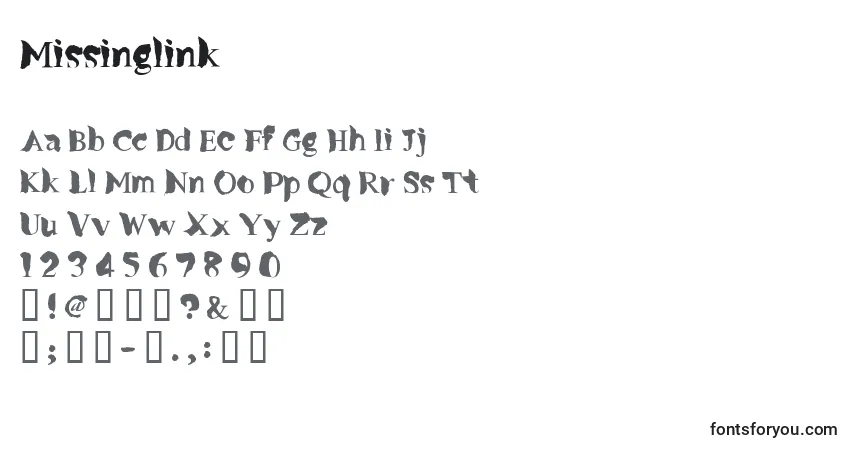 A fonte Missinglink – alfabeto, números, caracteres especiais
