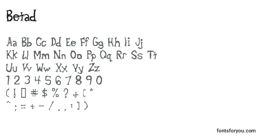 Czcionka Betad – alfabet, cyfry, specjalne znaki