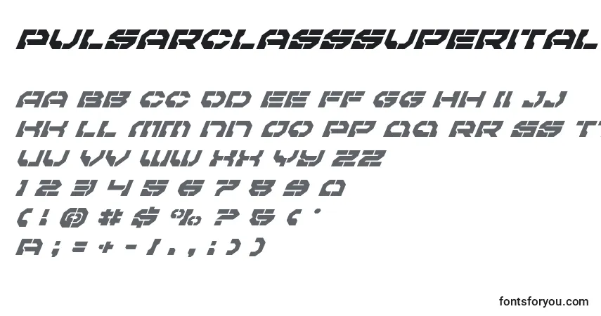 A fonte Pulsarclasssuperital – alfabeto, números, caracteres especiais